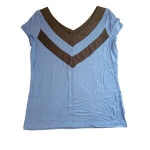 Worthington Womens Small Blue Black Chevron V Neck Short SLeeve Blouse Top